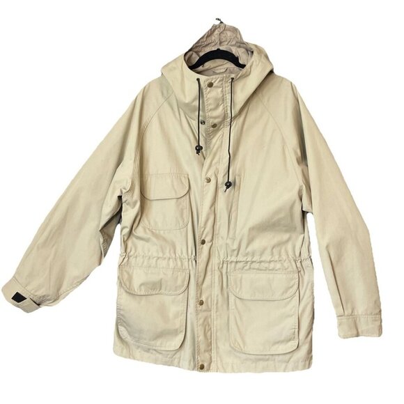 Eddie Bauer Beige Jacket Mens Size Large Full Zip Hooded Coat Rain‎ Vintage - Picture 1 of 10